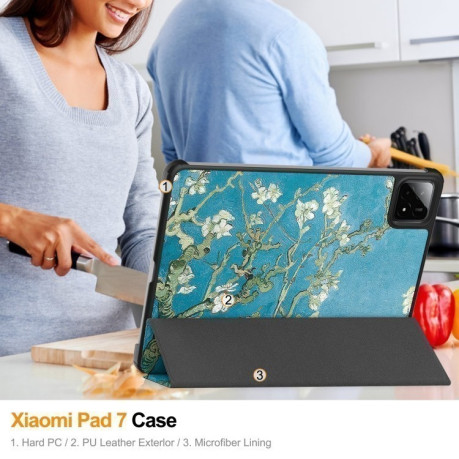 Чехол-книжка Custer Painted 3-Fold Stand Leather Smart для Xiaomi Pad 7 / 7 Pro - Blossom