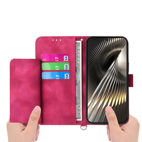 Чехол-книжка Skin-feel Flowers Embossed для Xiaomi Poco F7 - винно-красный