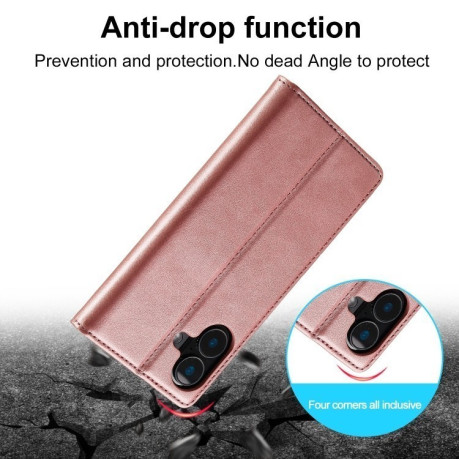 Чехол-книжка LCIMEEKE Strong для iPhone 16 Plus - розовое золото