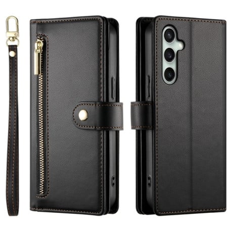 Чохол-гаманець Nine Card-slot Zipper Wallet Bag Leather для Samsung Galaxy S24 FE 5G - чорний