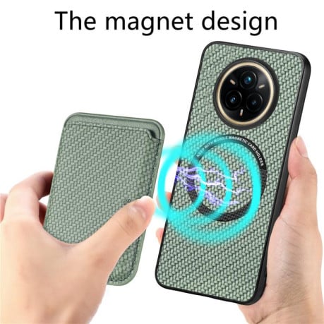 Чехол Carbon Fiber Leather Card Magnetic на Realme 14 Pro+ - зелений