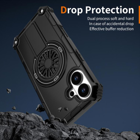 Противоударный чехол Shockproof Kickstand Metallic Shaft MagSafe на iPhone 17 - черный