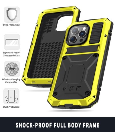 Протиударний металевий чохол R-JUST Dustproof на iPhone 14 Pro - жовтий