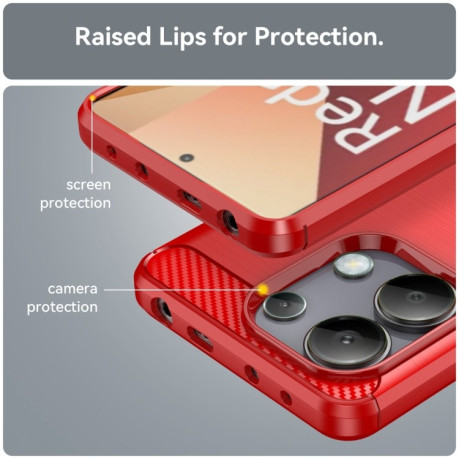 Противоударный чехол Brushed Texture Carbon Fiber на Xiaomi Redmi Note 13 4G - красный