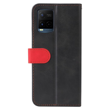 Чехол-книжка Stitching-Color Horizontal Flip Leather для Vivo Y21 / Y21s / Y33s - красный