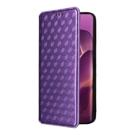 Чехол-книжка Cubic Grid Calf Texture для Motorola Edge 60 Pro - фиолетовый