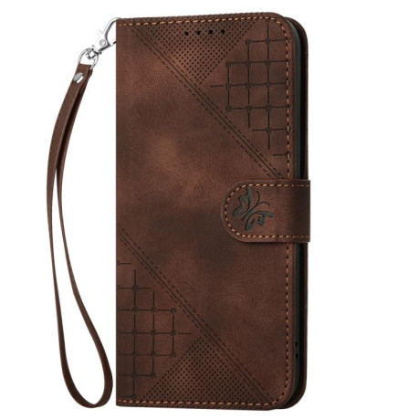 Чехол-книжка Grid Stitching Leather Phone Case with Lanyard для для Motorola Moto G15 - кофейный
