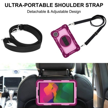 Противоударный чехол Acrylic 360 Degree Rotation Holder Leather для Redmi Pad SE 8.7 2024 - Rose Red + Pink