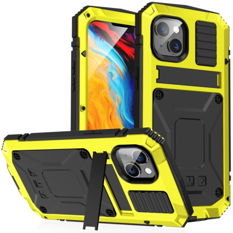 Противоударный металлический влагозащитный чехол R-JUST Dustproof на iPhone 14/13 - желтый