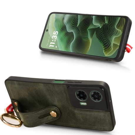 Противоударный чехол Wristband Leather Back для Motorola Moto G35 5G - зеленый