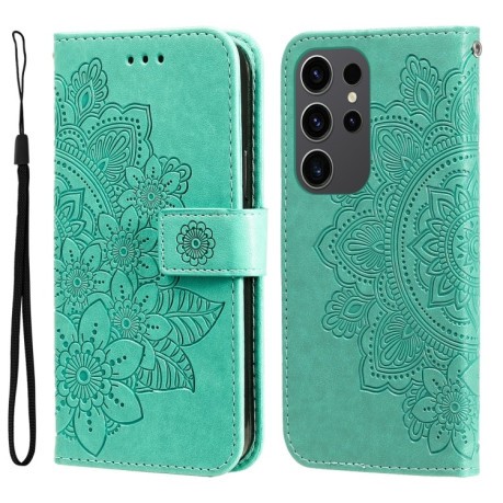 Чехол-книжка 7-petal Flowers Embossing для Samsung Galaxy S24 Ultra 5G - зеленый