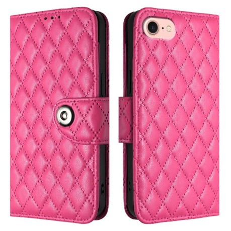 Чохол-книжка Rhombic Texture Flip Leather для iPhone 16e - пурпурно-червоний