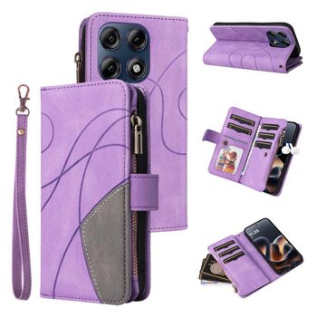Чохол-книжка Dual-color 9 Card Slots Zipper Wallet Leather на Motorola Edge 70 Pro 5G — фіолетовий