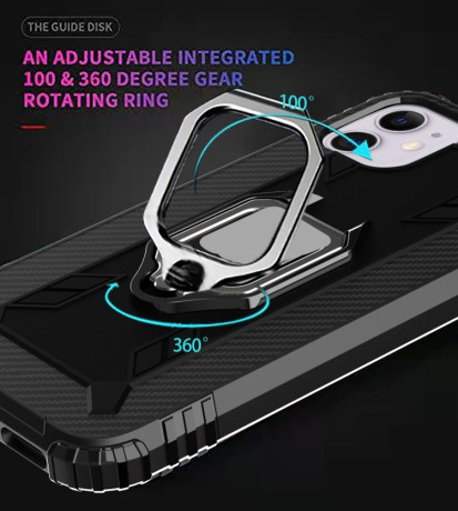 Противоударный чехол Carbon Fiber Rotating Ring на iPhone 12/12 Pro - черный