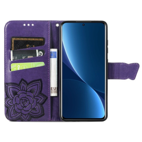 Чохол-книжка Butterfly Love Flower Embossed на Xiaomi 12 Pro - темно-фіолетовий