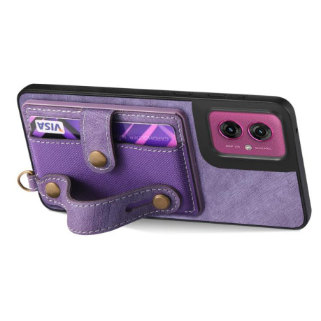 Протиударний чохол Retro Cross Wristband Wallet Leather для Motorola Moto G55 - фіолетовий