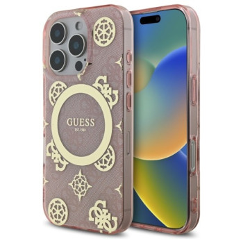Оригинальный чехол Guess IML Peony On 4G Background MagSafe для iPhone 16 Pro Max - Pink