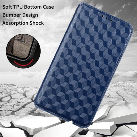 Чехол-книжка Cubic Grid Texture Flip Leather для Xiaomi Redmi Note 14 4G 164.84mm - синий