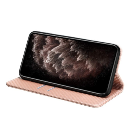 Чохол-книжка Magnetic Flip Carbon Fiber Texture для iPhone 16 Pro Max - рожеве золото