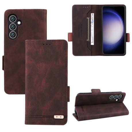 Чехол-книжка Magnetic Clasp Flip для Samsung Galaxy S23 FE 5G - коричневый