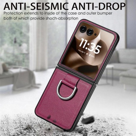 Противоударний чехол Litchi Texture на Motorola Razr 60 Ultra - фіолетовий