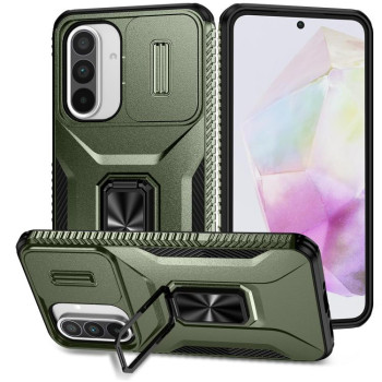 Чехол со шторкой на камеру Sliding Camshield и подставкой на Samsung Galaxy A36 - зеленый