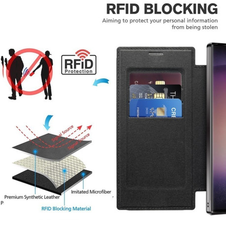 Чехол-книжка Shield MagSafe RFID Anti-theft Leather для Samsung Galaxy S25 Ultra 5G - черный
