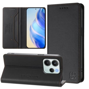 Чехол-книжка RC01 Dual-Folded Magnetic Suction RFID Leather на Xiaomi Redmi Note 14 4G 164.84mm  - черный