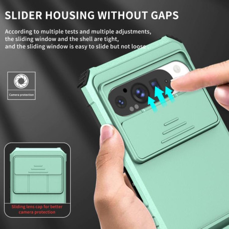 Противоударный чехол Stereoscopic Holder Sliding для Google Pixel 9 Pro XL - зеленый
