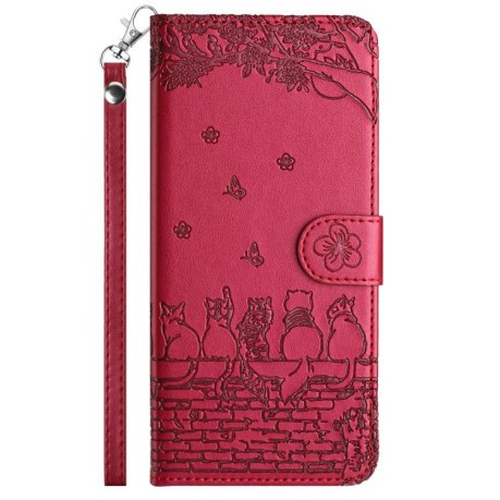 Чехол-книжка Cat Embossing Pattern на Google Pixel 9a - красный