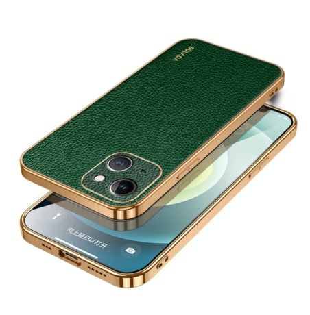 Чехол SULADA Litchi Texture Leather на iPhone 15 Plus - зеленый