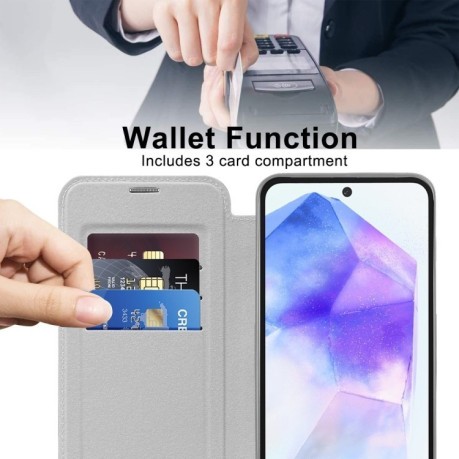 Ударозахисний чохол MagSafe Magnetic RFID Anti-theft Leather для Samsung Galaxy A55 5G - сірий