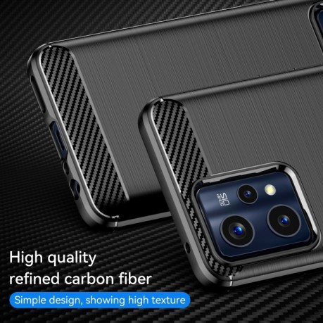 Противоударный чехол Brushed Texture Carbon Fiber на Realme 9 - черный