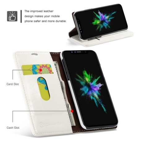 Кожаный чехол-книжка CaseMe 003 Series Wallet Style с встроенным магнитом на iPhone X / XS-белый