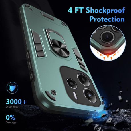 Ударозащитный чехол Shockproof Metal Ring Holder для Xiaomi Redmi Note 14 4G 164.84mm - зеленый