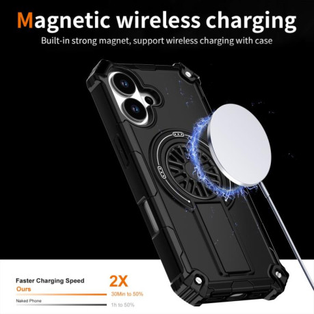 Противоударный чехол Shockproof Kickstand Metallic Shaft MagSafe на iPhone 17 - черный