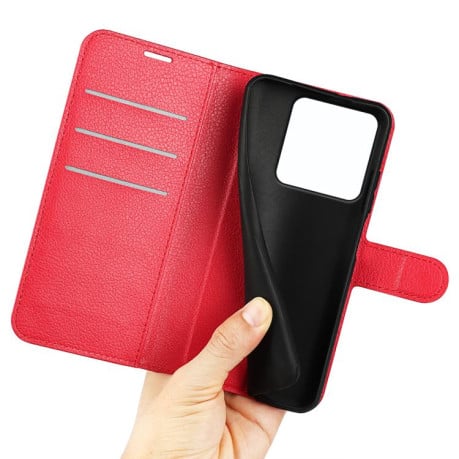 Чехол-книжка с фактурой Litchi и магнитным хлястиком на Xiaomi 15T - красный
