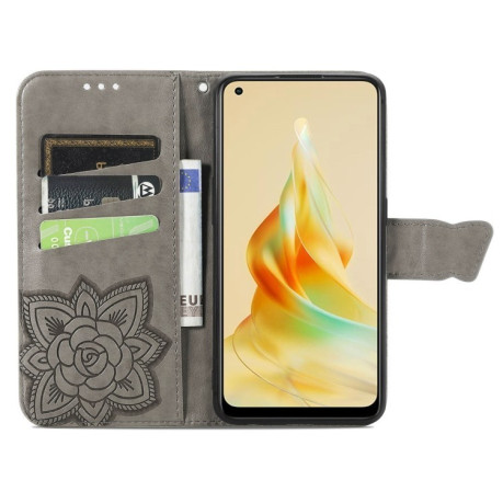 Чехол-книжка Butterfly Love Flower Embossed для OPPO Reno8 T 4G - серый