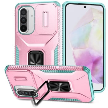 Чохол із шторкою на камеру Sliding Camshield та підставкою на Samsung Galaxy A36 - Pink + Grey Green