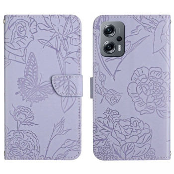 Чехол-книжка Skin Feel Butterfly Embossed для Xiaomi Poco X4 GT - фиолетовый