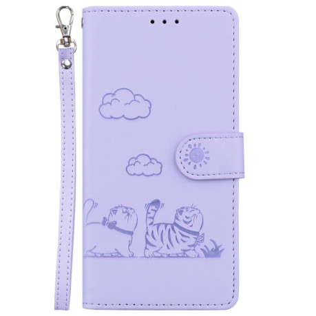 Чехол-книжка Cute Cats RFID Leather для Xiaomi Redmi Note 14 4G 164.84mm - фиолетовый