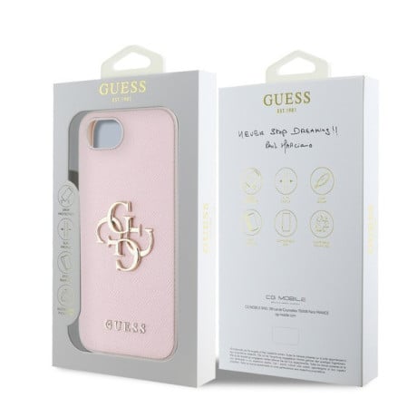 Оригінальний чохол Guess Grained 4G Metal Logo для iPhone 16e - Pink
