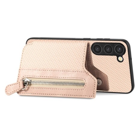 Противоударный чехол Carbon Ffiber Flip Zipper Wallet для Samsung Galaxy S23+Plus 5G - хаки