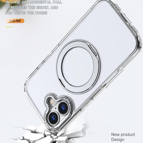 Чохол kalebol з MagSafe та підставкою 360 Metal Ring Holder на iPhone 17 - прозорий