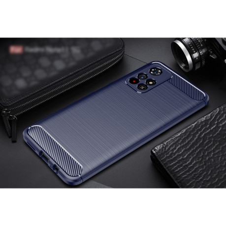 Чохол Brushed Texture Carbon Fiber на Xiaomi Poco M4 Pro 5G - синій