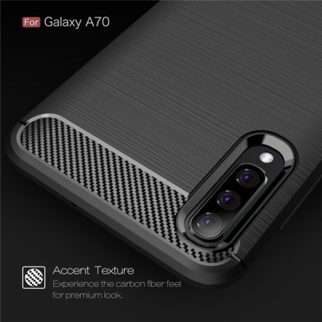 Чехол Brushed Texture Carbon Fiber на Samsung Galaxy A70 - черный