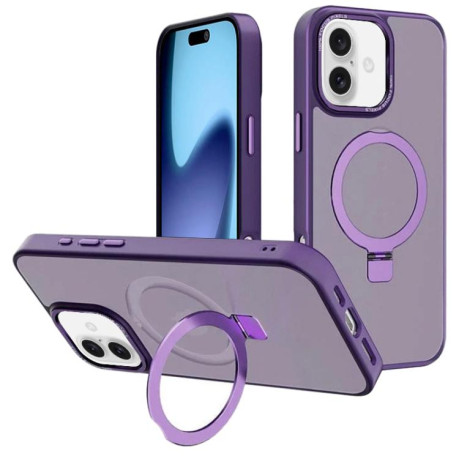Противоударный чехол Kalebol Metal Lens Frame MagSafe Holder Frosted для iPhone 17 - фиолетовый
