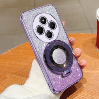 Противоударный чехол Plated Gradient Glitter Round Holder для Xiaomi Redmi 14C 4G/Poco C75/Redmi A4 5G - фиолетовый