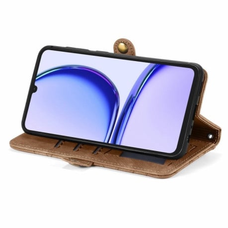 Чехол-книжка Geometric Zipper Wallet Side Buckle Leather для Realme Note 50 - коричневый