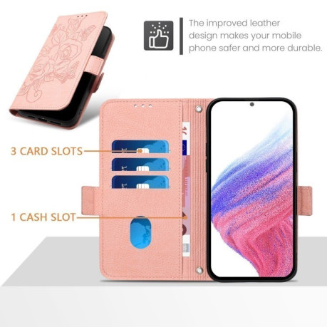 Чехол-книжка Embossed Rose RFID Anti-theft Leather для Realme GT 7 Pro 5G - розовый